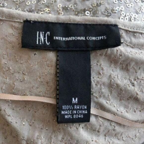 Macy’s INC Sequined Cap Sleeved Shimmery Top M - Picture 7 of 8